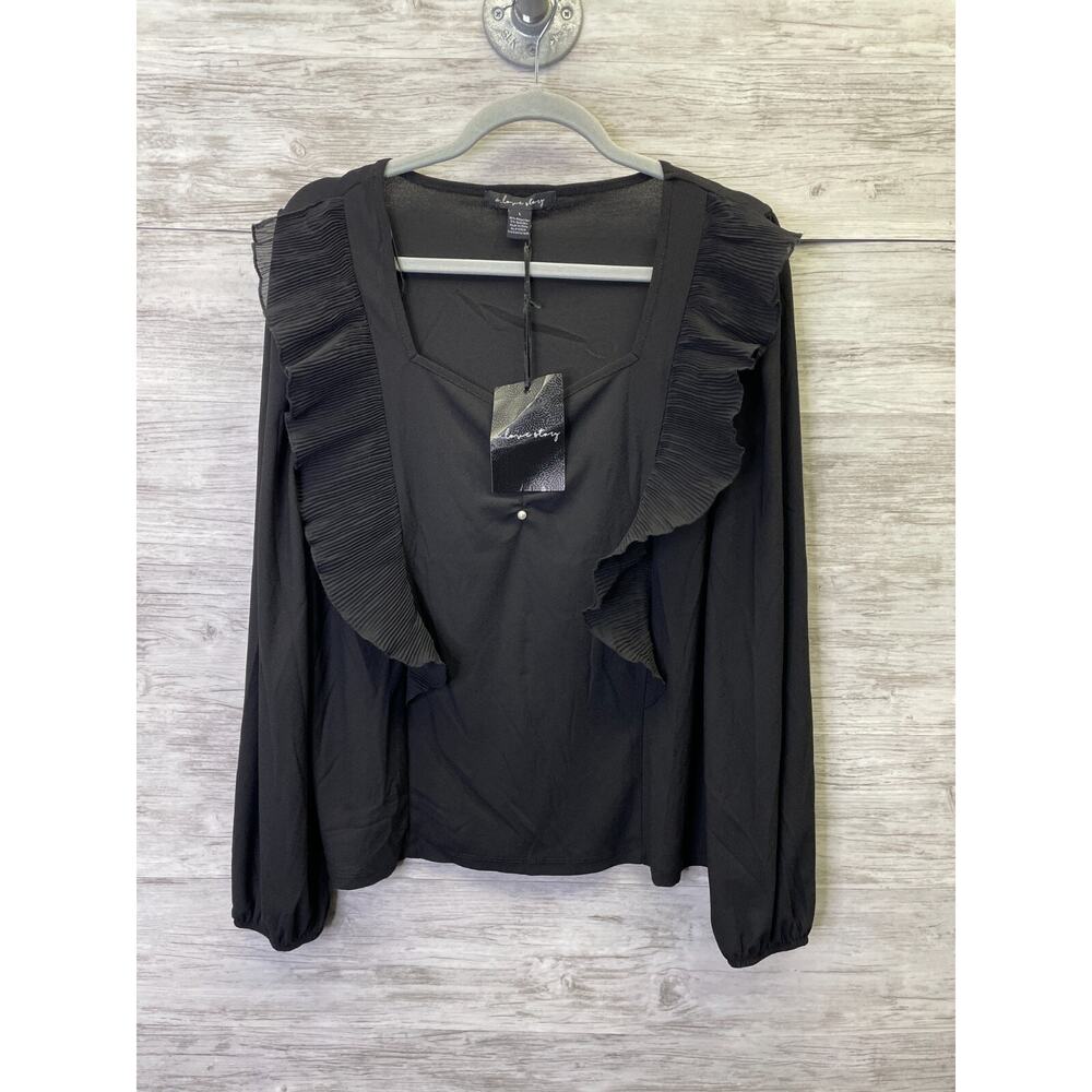 A Love Story Blouse Size L Black Chiffon Long Sleeve Samantha Ruffle‎